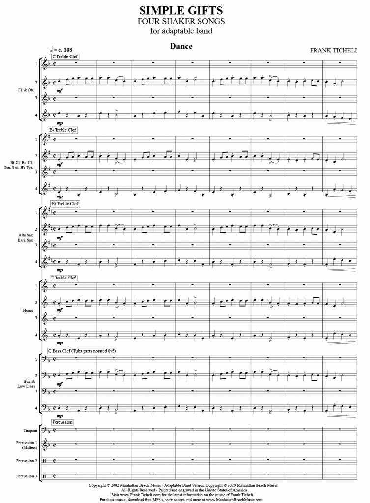 Dance (from Simple Gifts Four Shaker Songs) Ticheli Flex Music